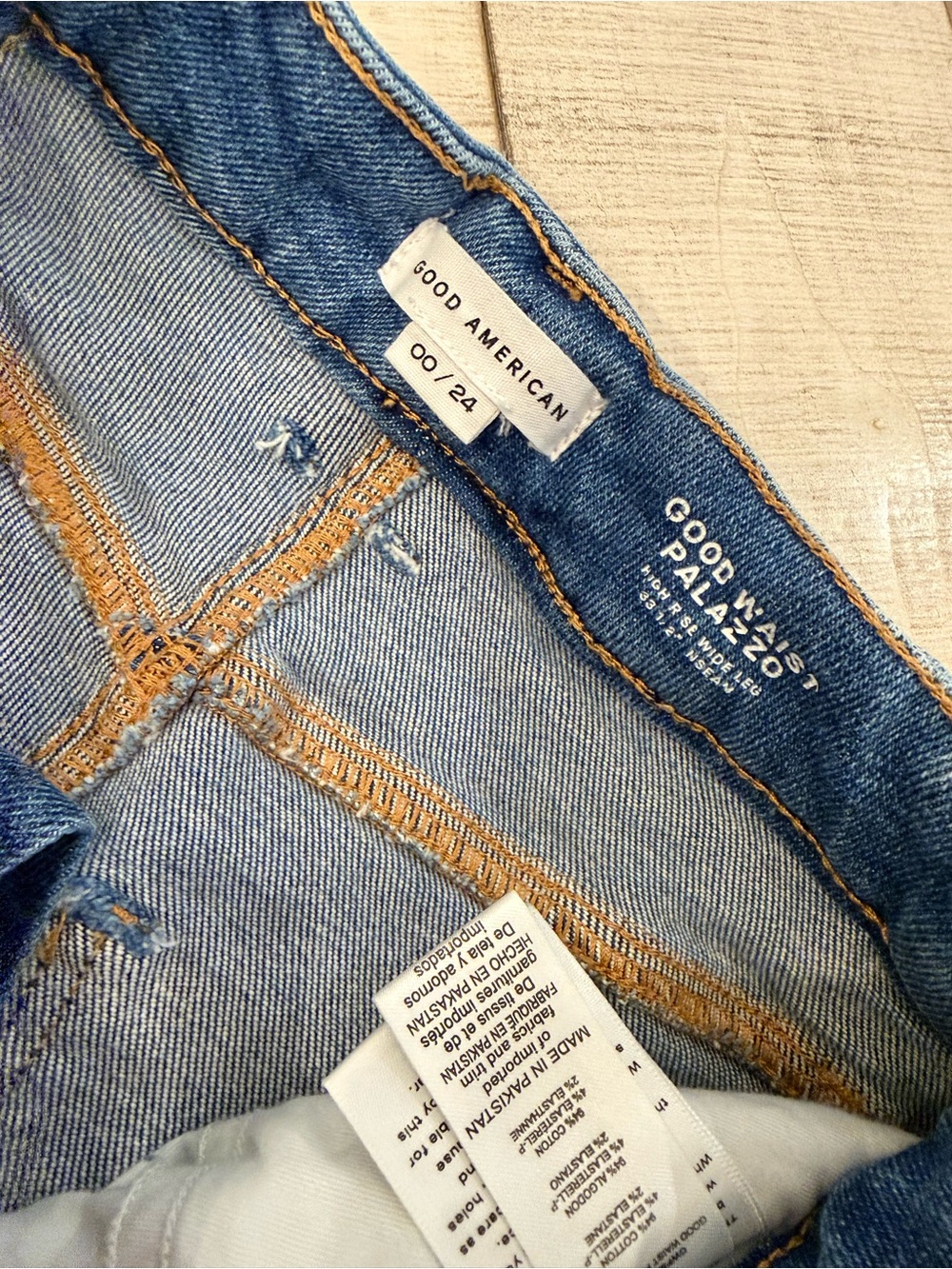Good American Light Blue Flare Jeans with Raw Hem - Picture 7 of 8